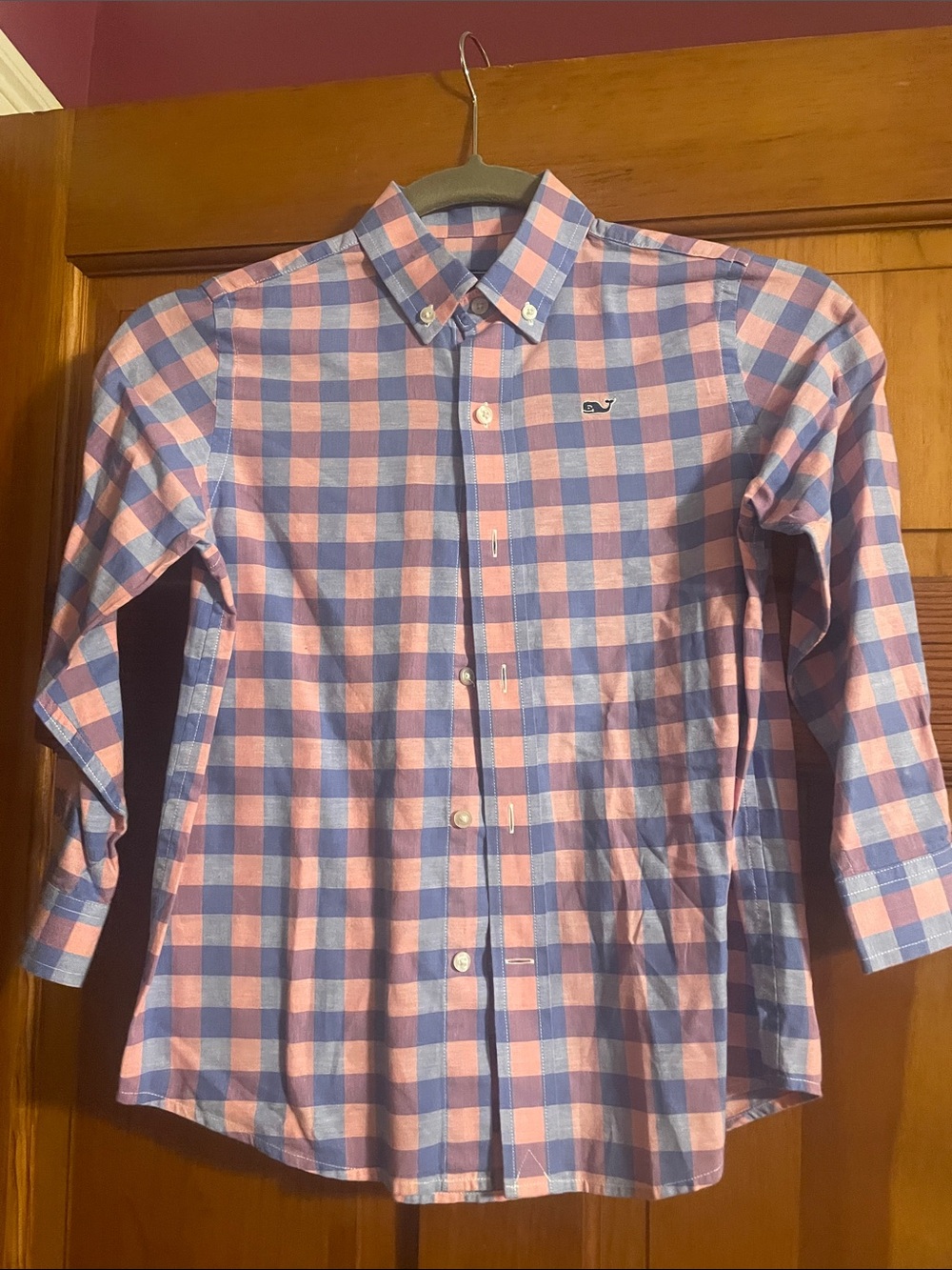 Vineyard Vines Pink and Blue Check Button-Down Shirt size 5 boys mint